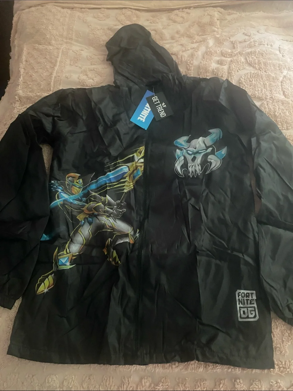 Kids' Black Hooded Raincoat with Gamer Graphic Boys 14-15 years